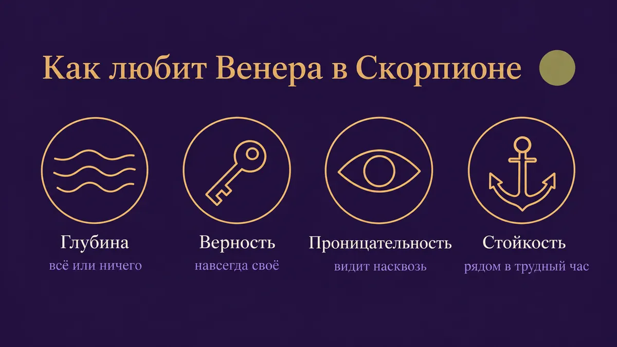 Инфографика о том, как любит Венера в Скорпионе: глубина, верность, проницательность и стойкость