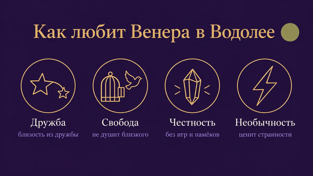 Инфографика о том, как любит Венера в Водолее: дружба, свобода, честность и необычность