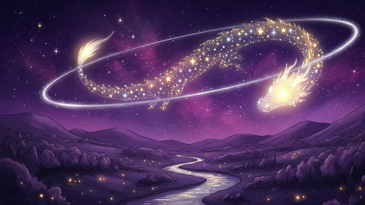 Два светящихся узла на серебряном кольце орбиты, похожие на голову и хвост звёздного дракона